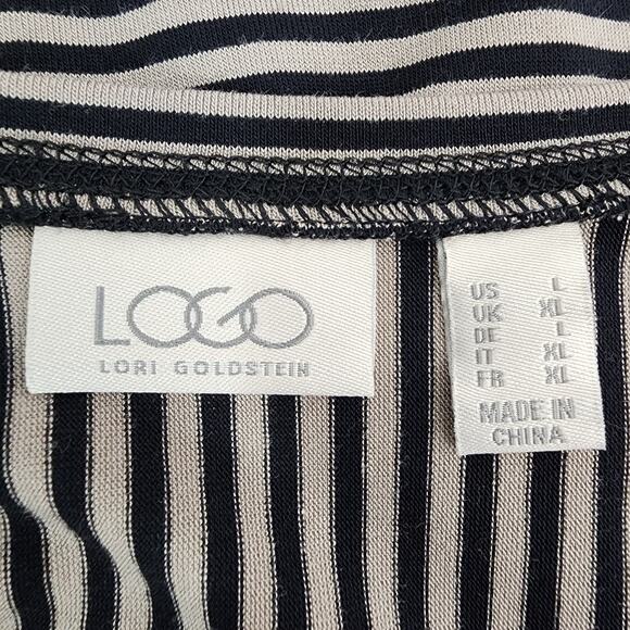 LOGO by Lori Goldstein Womens Striped Knit V Neck Top Asymmetric Hem Large Black - Picture 7 of 9